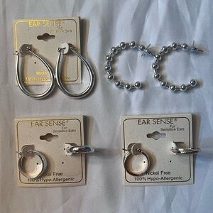 EARRING BUNDLE of 4 pr NWT Nickel Free Sensitive Ears Silver Hoops